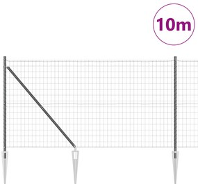 Cerca Euro com 7 Postes de Espeto 1,2x10 m em Aço Galvanizado Cinza