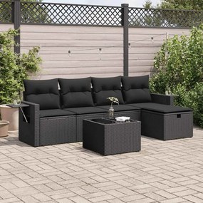 6 pcs conjunto sofás de jardim c/ almofadões vime PE preto