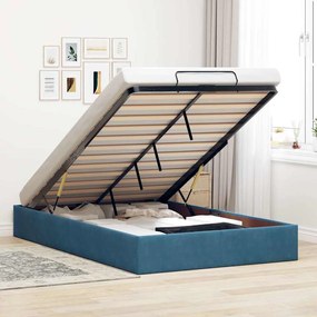 Ottoman Bed Frame No Colchão Azul Escuro 120x190 cm Veludo