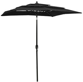 Guarda-sol de jardim 3 camadas c/ poste de alumínio 2x2 m preto