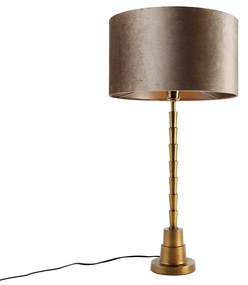 Candeeiro de mesa bronze com abajur de veludo cor de taupe 35cm - Pisos Art Deco,Clássico / Antigo