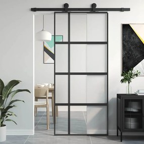 vidaXL Porta deslizante 90x205 cm vidro temperado e alumínio preto