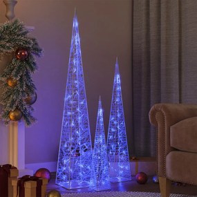 vidaXL Conj. cones decorativos c/ LEDs azuis acrílico 60/90/120 cm
