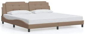 Estrutura cama c/ luzes LED 200x200 cm couro artif. cappuccino