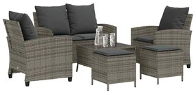 6 pcs conjunto sofás de jardim com almofadões vime cinzento