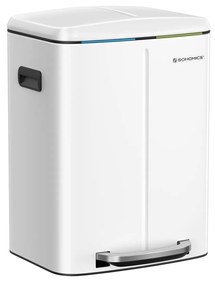 SONGMICS Lixeira Dupla, 2 Lixeiras de Cozinha de 20 L, Lixeira de Metal com Dois Compartimentos, com Baldes Internos de Plástico, Tampas e Alças de Fecho Suave, Selo de Odor, Branca LTB40WT