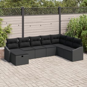 Conjunto de Sofá de Jardim de 8 peças com Almofadas Preto Polirattan
