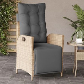 vidaXL Cadeira jardim reclinável c/ apoio de pés vime PE bege mistura