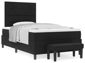 Cama Box Spring com Colchão e Banco Preto 120x200 cm Tecido