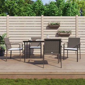 vidaXL 5 pcs conjunto de jantar p/ jardim c/ almofadões vime PE e aço