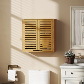 Armário de Parede de Bambu Móvel de Casa de Banho Suspenso com Prateleira Ajustável Portas de Ripas 60x20x60 cm Madeira