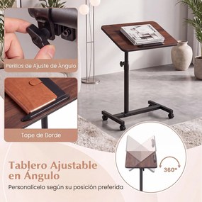 Mesa Auxiliar para Cama em Forma de C, 52 x 33 x 69-112 cm, Altura Ajustável, cor Nogueira
