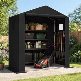 Abrigo de Jardim para Armazenamento, 190 x 95 x 194 cm, Porta com Fecho de Correr, Preto