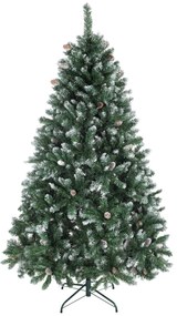 HOMCOM Árvore de Natal Artificial 180 cm Árvore de Natal com 910 Ramos com Efeito Neve 58 Pinhas e Suporte Metálico Dobrável Montagem Fácil para Sala Interior Verde