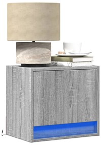 Mesas de cabeceira de parede com luzes LED 2pcs cinzento sonoma