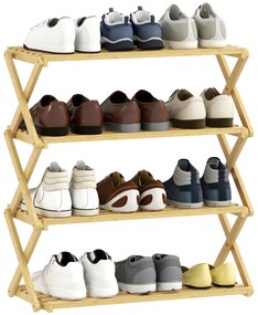 Sapateira Estreita de Bambu Dobrável de 4 Níveis para Entrada Corredor Quarto 60x29x67 cm Madeira