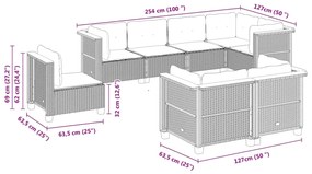 8 pcs conjunto de sofás p/ jardim com almofadões vime PE bege