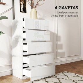 Cómoda com 4 Gavetas de Madeira Cómoda de Dormitório Cómoda Branca Estilo Moderno 55x33x80 cm Branco Brilhante