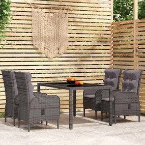 vidaXL 5 pcs conjunto de jantar para jardim vime PE cinzento