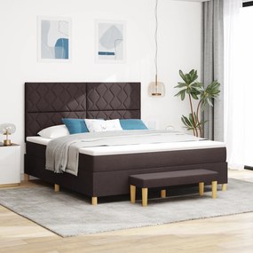 vidaXL Cama Box Spring com Colchão &amp; Banco Marrom Escuro 180x200 cm Tecido