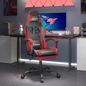 vidaXL Cadeira gaming c/ apoio pés couro artificial preto e vermelho