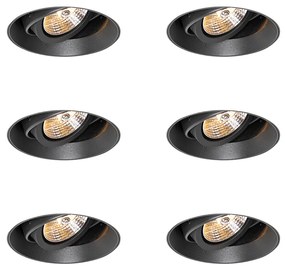 Conjunto de 6 focos embutidos modernos pretos GU10 AR70 redondos sem aro - Oneon