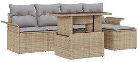 Conjunto de Sofás de Jardim de 6 Peças com Almofadas Bege de Rattan Sintético