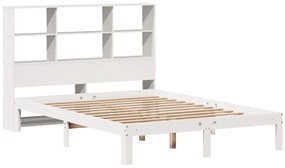 Cama com estante sem colchão 140x200 cm pinho maciço branco