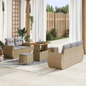 Conjunto de Sofá de Jardim vidaXL de 8 Peças com Almofadas Bege Rattan Poliéster Acácia