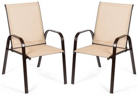 Conjunto de 2 cadeiras de jardim com braços curvos Tecido de secagem fácil Estrutura metálica reforçada Assento largo Assento Castanhas