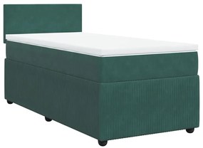 Cama com molas/colchão 100x200 cm veludo verde-escuro