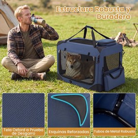 Transportadora dobrável tamanho L 83,5 x 58 x 58 cm para animais de estimação, com janelas de rede, 3 portas, cama felpuda e bolsos removíveis, para u