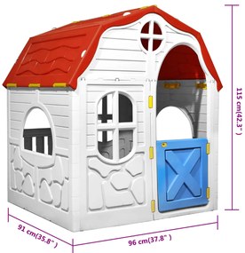 Casa de brincar infantil dobrável com porta e janelas de abrir