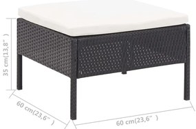 3 pcs conjunto lounge de jardim c/ almofadões vime PE preto