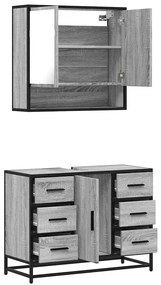 2 pcs conjunto móveis WC derivados de madeira sonoma cinza