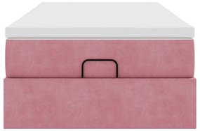Estrutura de cama otomana com colchão rosa 90x200cm veludo