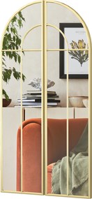 Espelho de parede em forma de arco, 30 x 120 cm, grande espelho decorativo com moldura metálica, para sala de estar, quarto, corredor, tom dourado