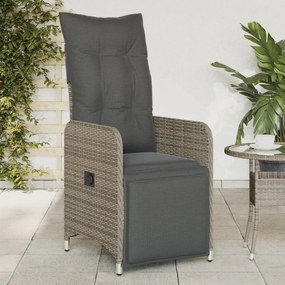 vidaXL Cadeiras jardim reclináveis 2 pcs c/ almofadões vime PE cinza
