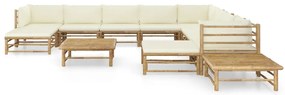 12 pcs conj. lounge p/ jardim bambu c/ almofadões branco nata