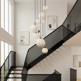 Candeeiro suspenso moderno preto com vidro branco redondo 7 luzes - Misty