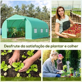 Estufa Tipo Túnel 450x300x200 cm Estufa de Jardim com Porta e 6 Janela