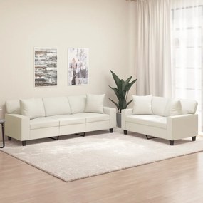 vidaXL 2 pcs conjunto sofás c/ almofadas/almofadões couro artif. creme