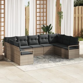 Conjunto de Sofás de Jardim vidaXL de 9 peças com Almofadas Cinza Vime