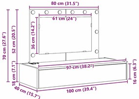 Mesa de Toucador Suspensa com Luzes LED Madeira Antiga