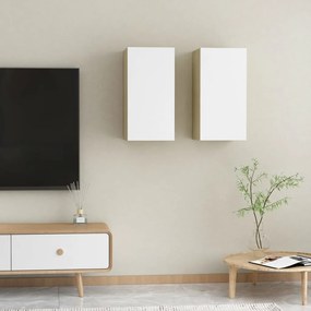 803337 vidaXL Móveis de TV 2 pcs 30,5x30x60cm contrap. branco/carvalho sonoma