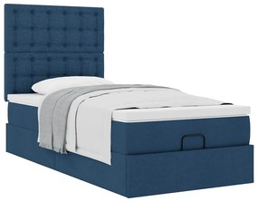 Estrutura de cama otomana com colchão tecido azul 90x200cm