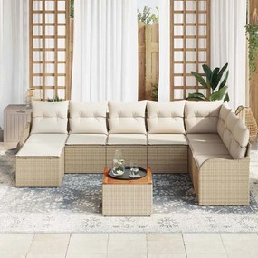 Conjunto de Sofá de Jardim de 9 Peças com Almofadas Bege Vime Sintétic