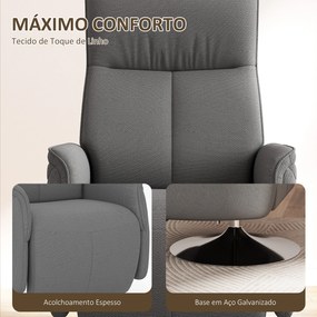 Poltrona de Massagem com Apoio para os Pés Poltrona Relax Reclinável até 135° com 10 Pontos de Massagem 68,5x84x110cm Cinza