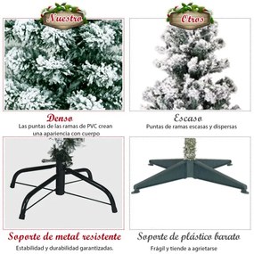 Arvore natal com neve artificial de 225 cm Iluminado com dobradiça 550 luzes LED Base metálica dobrável Verde