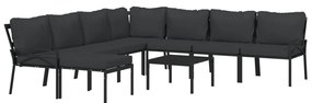 9 pcs conjunto lounge de jardim aço c/ almofadões cinzentos